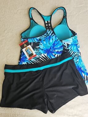 NWT ZeroXposur Blue Palm Tankini Swimsuit Set XL